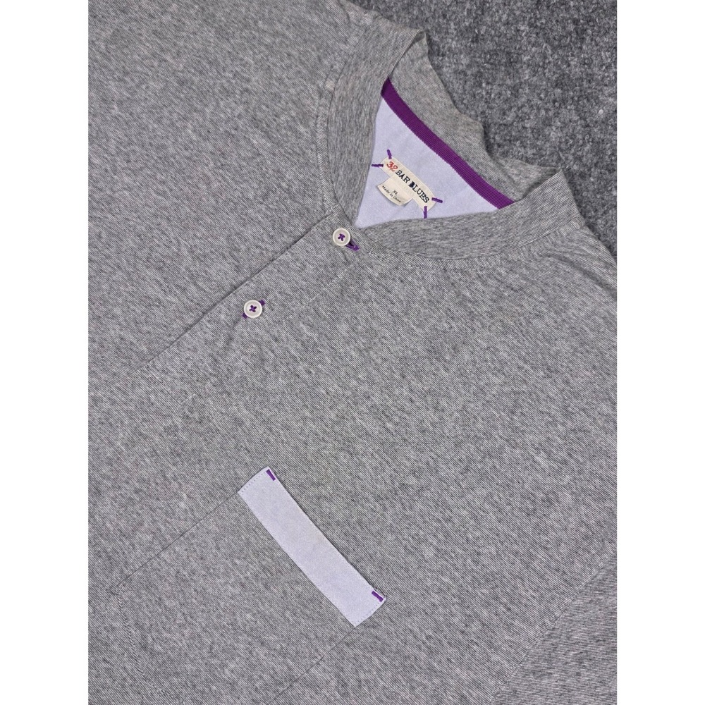 32 Bar Blues Henley Shirt Mens XL Grey Short Sleeve Cotton Stretch Mock Neck